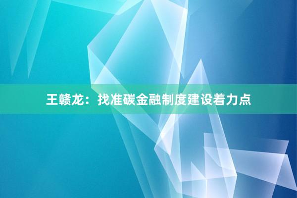 王赣龙：找准碳金融制度建设着力点