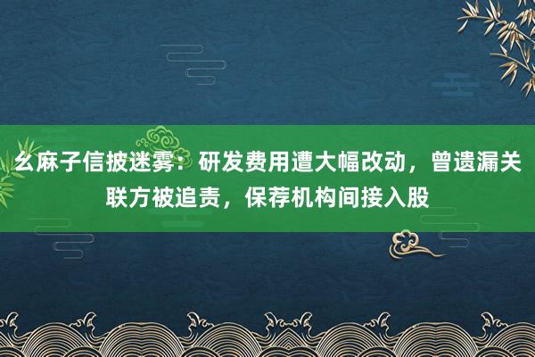 幺麻子信披迷雾：研发费用遭大幅改动，曾遗漏关联方被追责，保荐机构间接入股