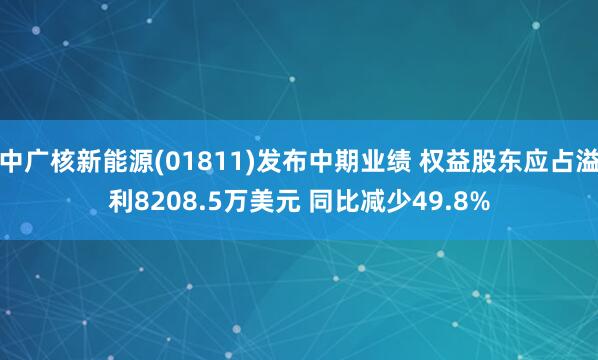 中广核新能源(01811)发布中期业绩 权益股东应占溢利8208.5万美元 同比减少49.8%