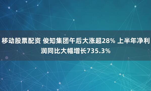 移动股票配资 俊知集团午后大涨超28% 上半年净利润同比大幅增长735.3%