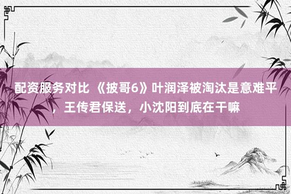 配资服务对比 《披哥6》叶润泽被淘汰是意难平，王传君保送，小沈阳到底在干嘛