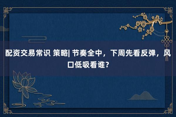 配资交易常识 策略| 节奏全中，下周先看反弹，风口低吸看谁？