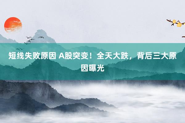 短线失败原因 A股突变！全天大跌，背后三大原因曝光